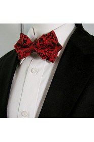 Men's Casual Plain Red Pre-tied Ajustable Wedding Silk Blend Fashion Bow Tie