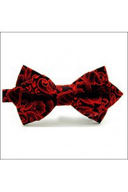 Men's Casual Plain Red Pre-tied Ajustable Wedding Silk Blend Fashion Bow Tie