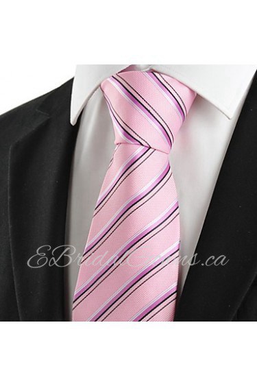 Men's New Striped Pink Microfiber Tie Necktie For Wedding Party Holiday With Gift Box