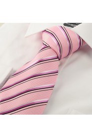 Men's New Striped Pink Microfiber Tie Necktie For Wedding Party Holiday With Gift Box