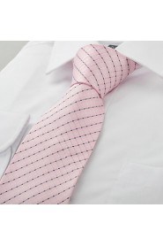 Men's Striped Pink Microfiber Tie Necktie For Wedding Party Holiday With Gift Box