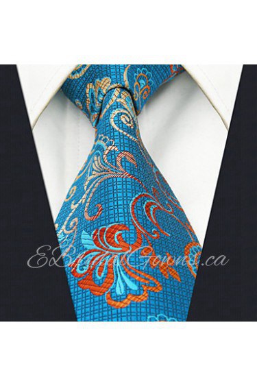 Men's 100% Silk Tie Blue Floral Business Necktie