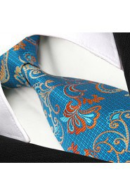 Men's 100% Silk Tie Blue Floral Business Necktie