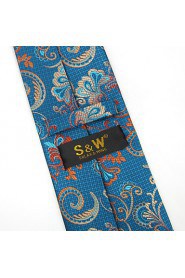 Men's 100% Silk Tie Blue Floral Business Necktie