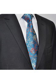 Men's 100% Silk Tie Blue Floral Business Necktie