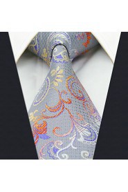 Men's 100% Silk Tie Silver Floral Business Necktie