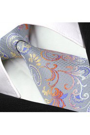 Men's 100% Silk Tie Silver Floral Business Necktie