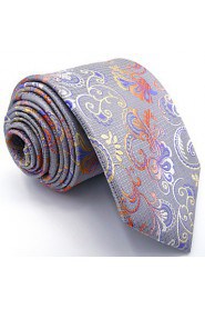 Men's 100% Silk Tie Silver Floral Business Necktie