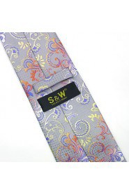 Men's 100% Silk Tie Silver Floral Business Necktie