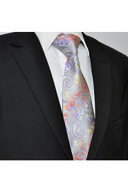 Men's 100% Silk Tie Silver Floral Business Necktie