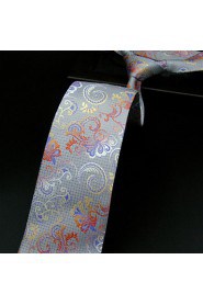 Men's 100% Silk Tie Silver Floral Business Necktie