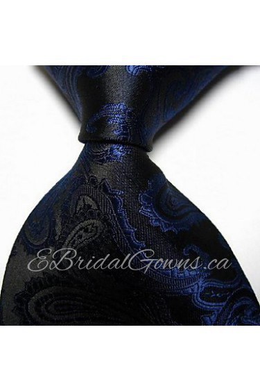 Men Wedding Cocktail Necktie At Work Black Blue Flower Tie