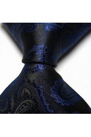 Men Wedding Cocktail Necktie At Work Black Blue Flower Tie