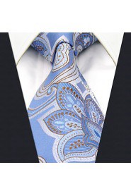 Men's100% Silk Tie Light Blue Floral Necktie Jacquard Woven