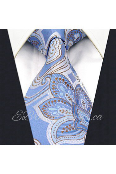 Men's100% Silk Tie Light Blue Floral Necktie Jacquard Woven