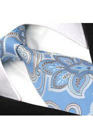 Men's100% Silk Tie Light Blue Floral Necktie Jacquard Woven