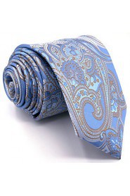 Men's100% Silk Tie Light Blue Floral Necktie Jacquard Woven