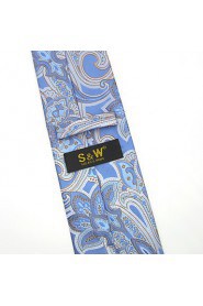 Men's100% Silk Tie Light Blue Floral Necktie Jacquard Woven