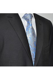 Men's100% Silk Tie Light Blue Floral Necktie Jacquard Woven