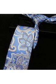 Men's100% Silk Tie Light Blue Floral Necktie Jacquard Woven