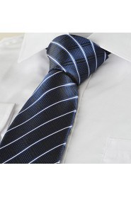 Men's Tie Dark Blue Striped Check Necktie Wedding/Business/Party/Work/Casual With Gift Box