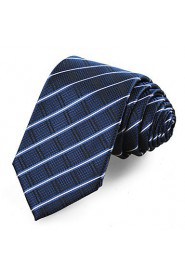 Men's Tie Dark Blue Striped Check Necktie Wedding/Business/Party/Work/Casual With Gift Box