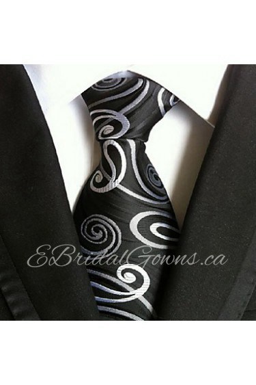 Men Wedding Cocktail Necktie At Work Black White Colors Tie