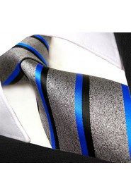 Mens Ties Neckties Stripes Gray Blue 100% Silk Wedding Fashion Handmade