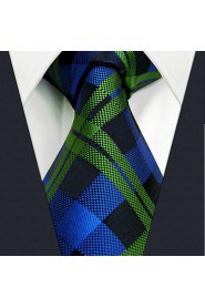 Checkered Blue Green Mens Necktie Silk Ties Business Dress 63" Long