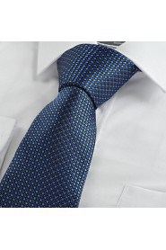 Men's Necktie Dark Navy Blue Cross Check Wedding/Business/Work/Formal/Casual Tie With Gift Box