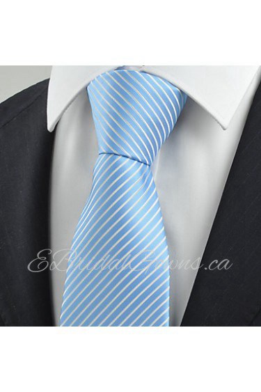 Men's Necktie Light Sky Blue Striped Wedding/Business/Work/Formal/Casual Tie With Gift Box