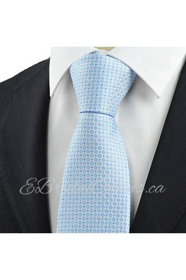 Men's Necktie Light Blue Check Wedding/Business/Work/Formal/Casual Tie With Gift Box