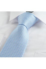 Men's Necktie Light Blue Check Wedding/Business/Work/Formal/Casual Tie With Gift Box