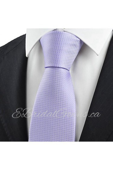 Men's Necktie Lavender Violet Dots Square Check Wedding/Business/Work/Formal/Casual Tie With Gift Box