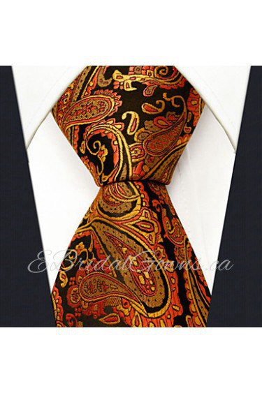 Men's Tie Paisley Wedding Gold 100% Silk Business