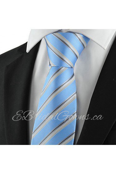 Men's Tie Light Blue Gray Striped Wedding/Business/Party/Work/Casual Necktie With Gift Box