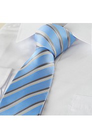 Men's Tie Light Blue Gray Striped Wedding/Business/Party/Work/Casual Necktie With Gift Box