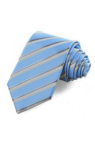 Men's Tie Light Blue Gray Striped Wedding/Business/Party/Work/Casual Necktie With Gift Box