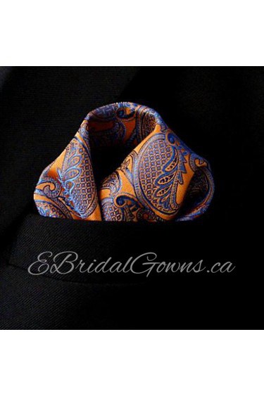 Large Size Paisley Orange Blue Pocket Square Mens Hankies Hanky