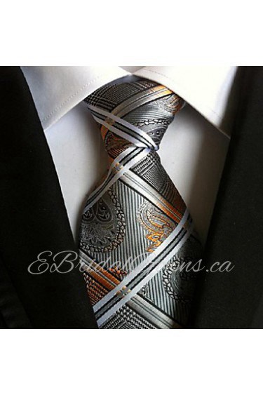 Men Wedding Cocktail Necktie At Work Gray White Pattern Tie