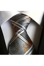 Men Wedding Cocktail Necktie At Work Gray White Pattern Tie