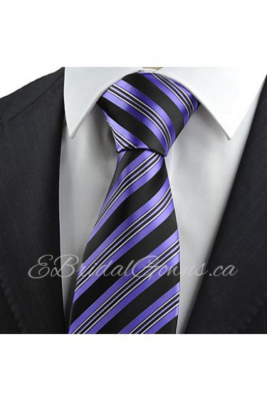 Men's Necktie Purple Black Striped Wedding/Business/Work/Formal/Casual Tie With Gift Box