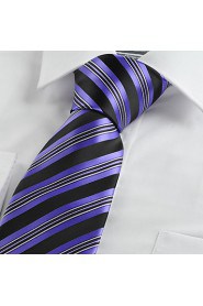 Men's Necktie Purple Black Striped Wedding/Business/Work/Formal/Casual Tie With Gift Box