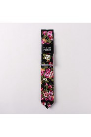 Fashion Men Casual Floral Skinny Necktie Kerchief Set(Width:6.5cm)