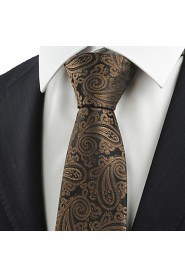 Men's Brown Paisley Black Necktie Formal Business/Wedding/Party/Work/Casual Tie With Gift Box