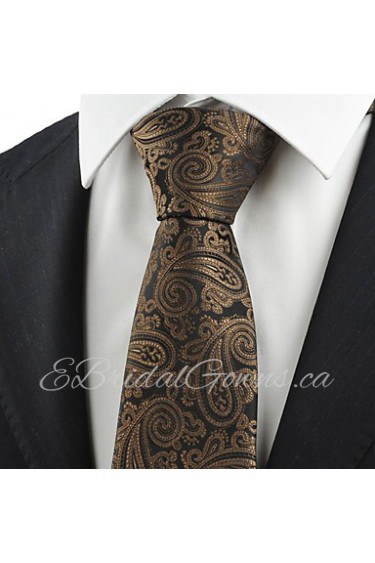 Men's Brown Paisley Black Necktie Formal Business/Wedding/Party/Work/Casual Tie With Gift Box