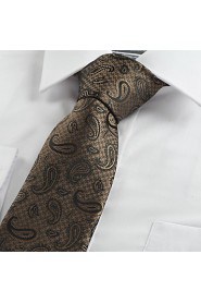 Men's Brown Paisley Black Necktie Formal Business/Wedding/Party/Work/Casual Tie With Gift Box