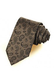 Men's Brown Paisley Black Necktie Formal Business/Wedding/Party/Work/Casual Tie With Gift Box