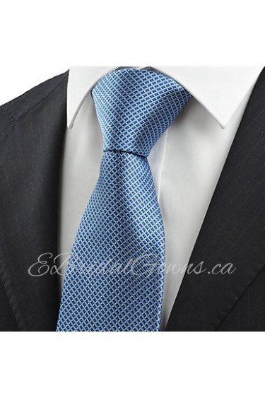 Men's Necktie Dark Blue Plaid Check Business Work Casual Tie With Gift Box