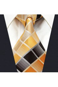 Men's Tie Yellow Checked Fashion 100% Silk Business